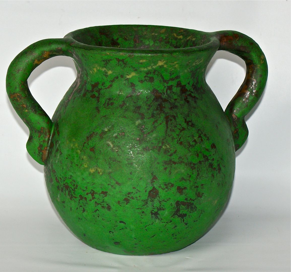 WELLER POTTERY MARKED COPPERTONE 6 3/4" HANDLED VASE HANDMADE CIRCA